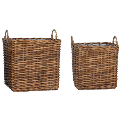 Plantenmand met opslag 2 st Natuurlijk Bruin Kubu Rattan