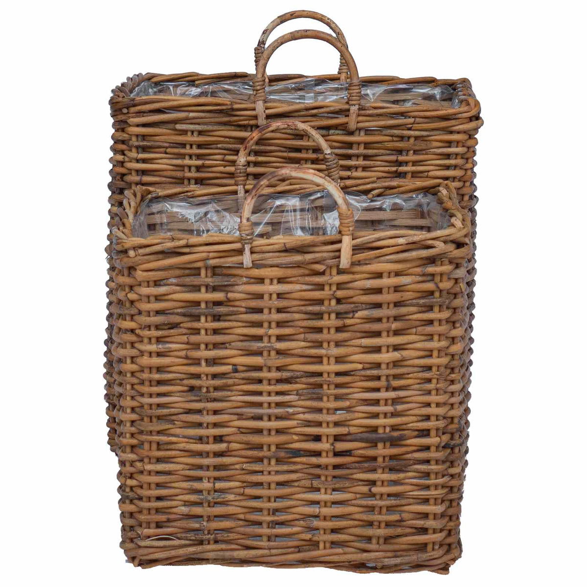 Plantenmand met opslag 2 st Natuurlijk Bruin Kubu Rattan