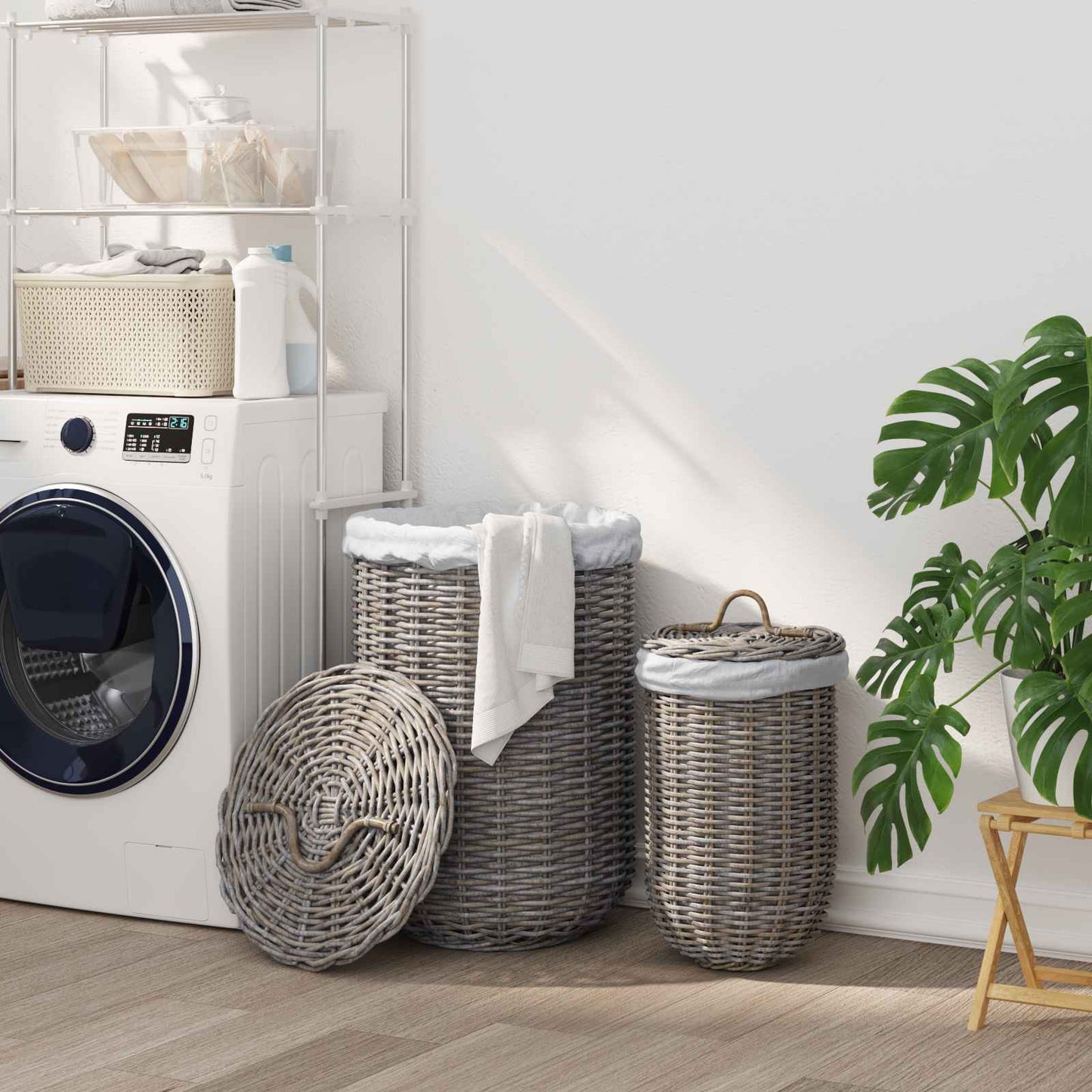 Wasmand met deksel 2 pcs Kubu grijs Kubu Rattan