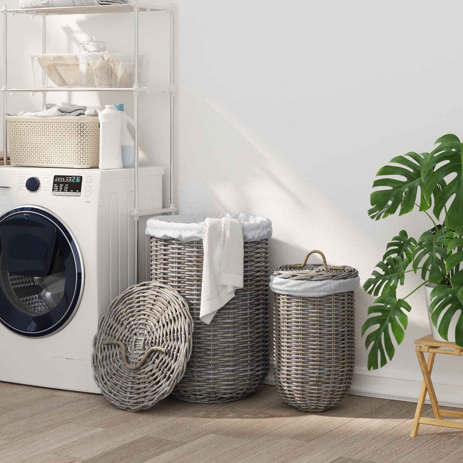 Wasmand met deksel 2 pcs Kubu grijs Kubu Rattan