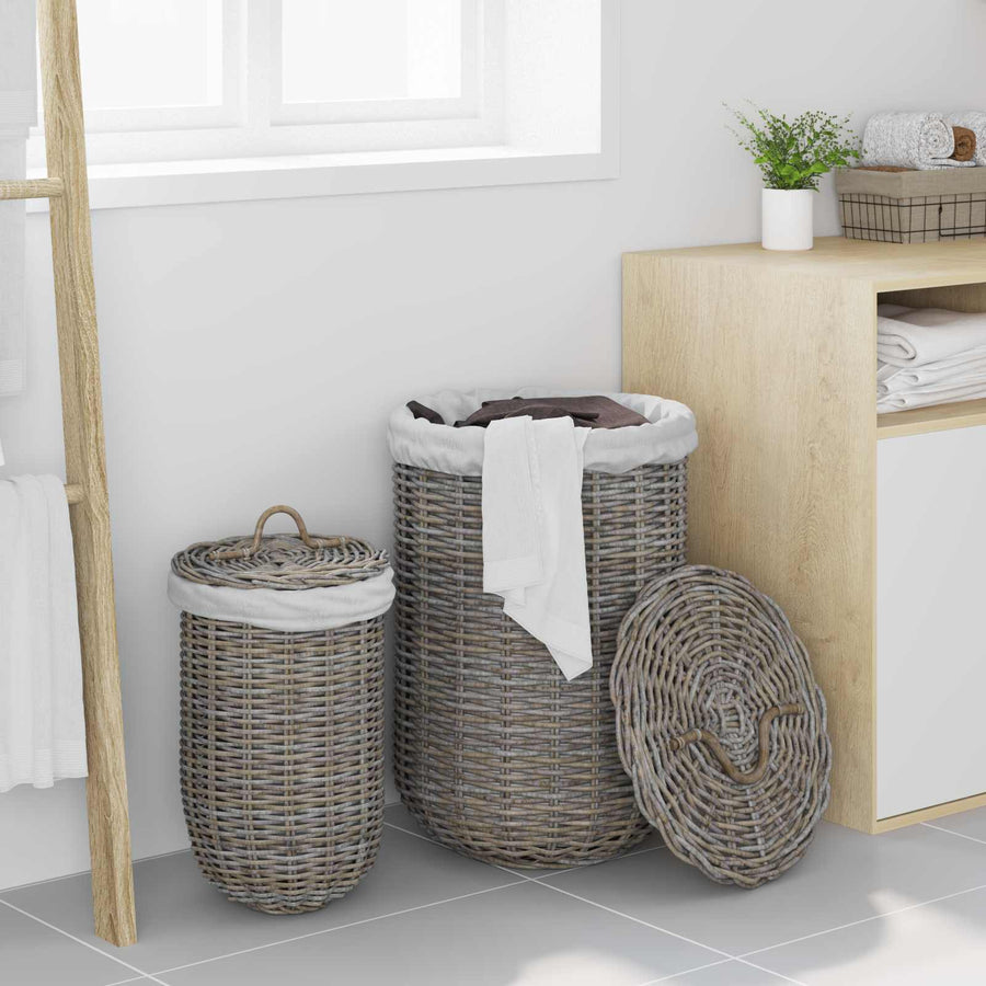 Wasmand met deksel 2 pcs Kubu grijs Kubu Rattan