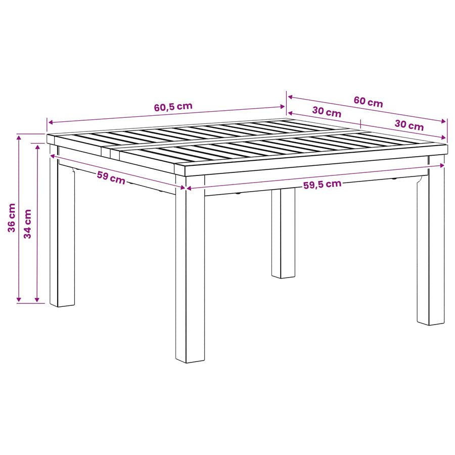 Salontafel Naturel 60 x 60,5 x 36 cm Massief Acaciahout