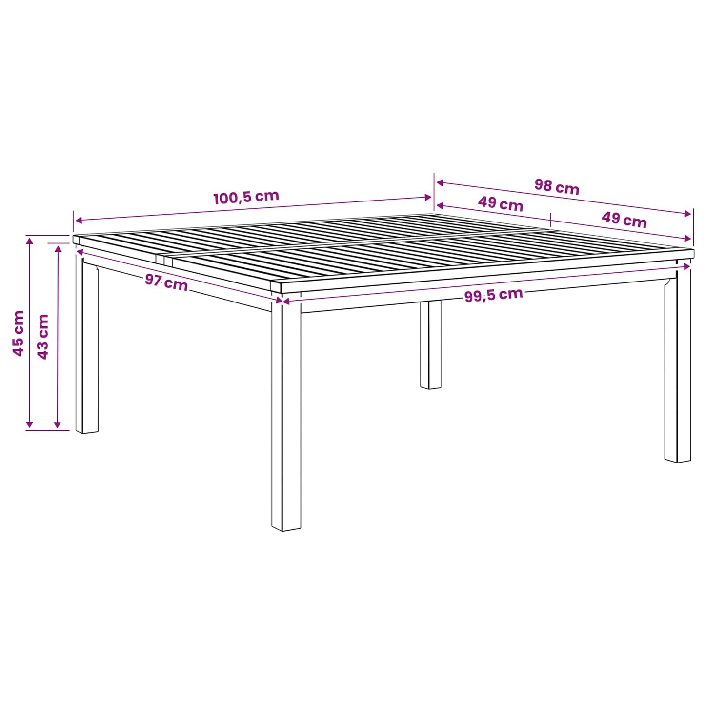 Salontafel Naturel 100 x 100,5 x 45 cm Massief Acaciahout