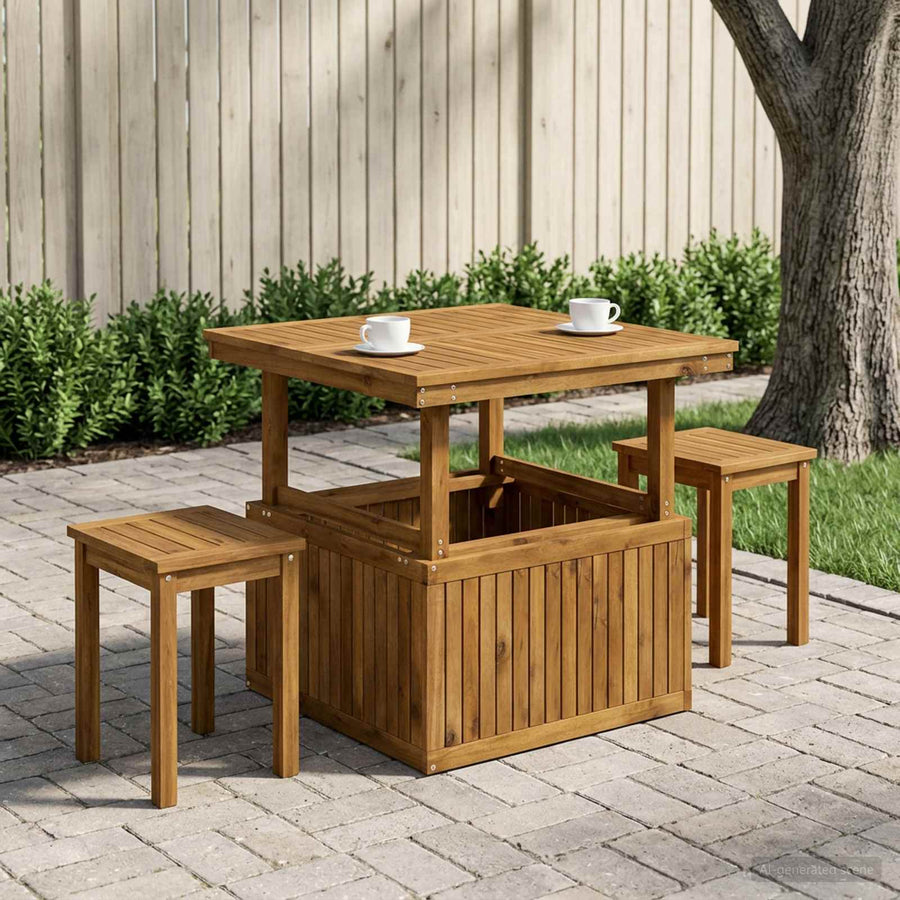 Tuinfoto Tafel Massief Acaciahout Hoogte Verstelbaar Naturel