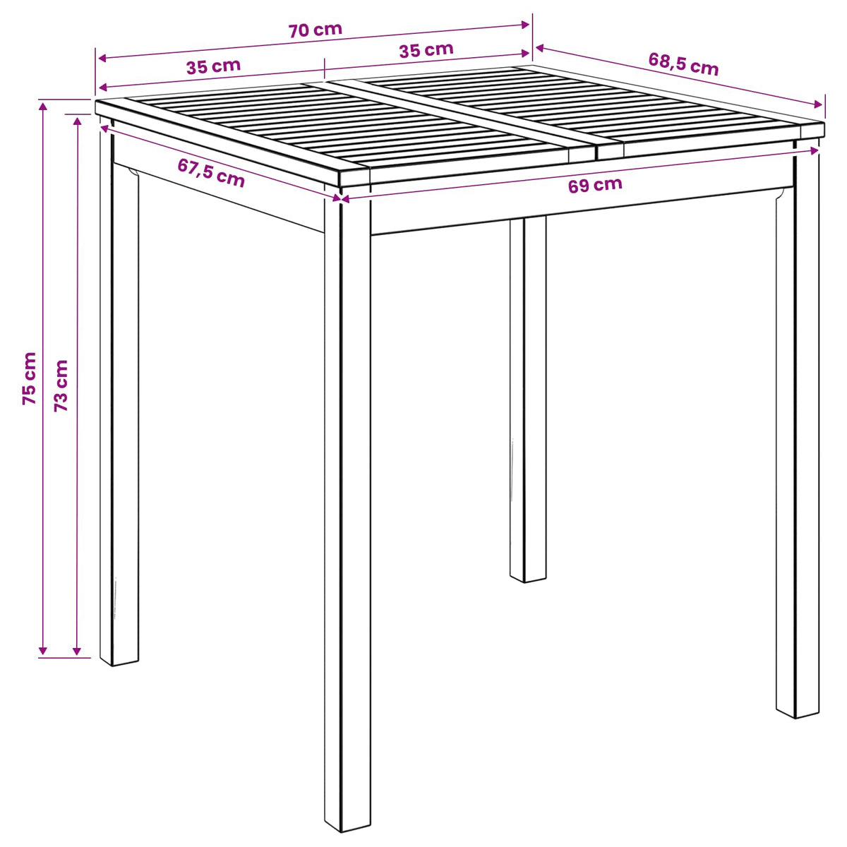 Tuindiner tafel Naturel 70 x 68,5 x 75 cm Massief Acaciahout