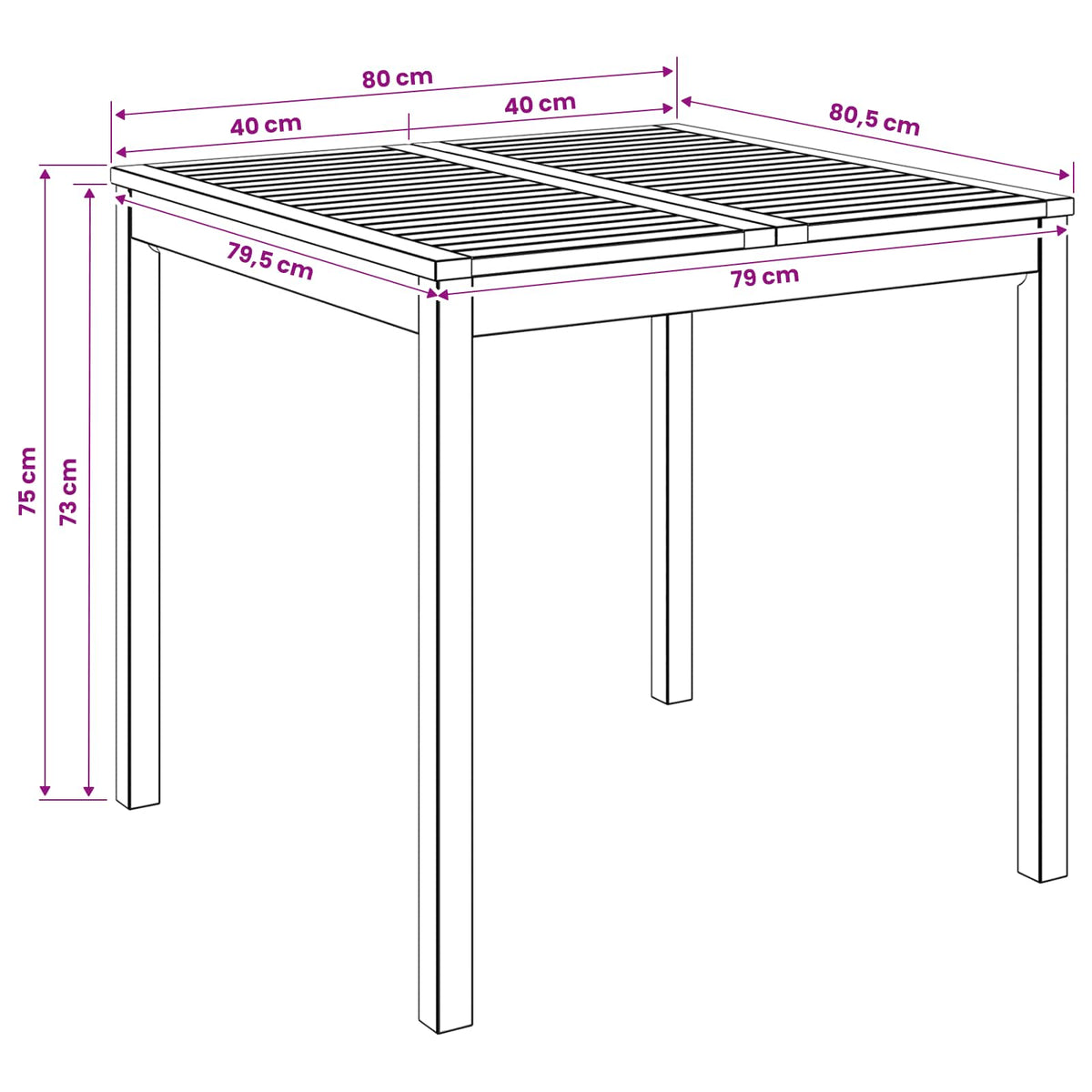 Tuindiner tafel Naturel 80 x 80,5 x 75 cm Massief Acaciahout