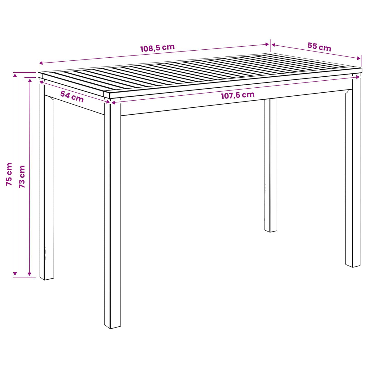 Tuindiner tafel Naturel 108,5 x 55 x 75 cm Massief Acaciahout