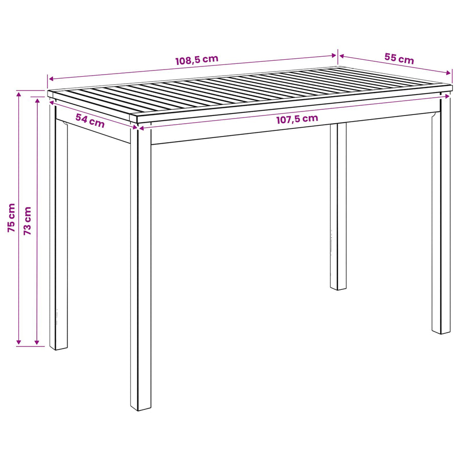 Tuindiner tafel Naturel 108,5 x 55 x 75 cm Massief Acaciahout