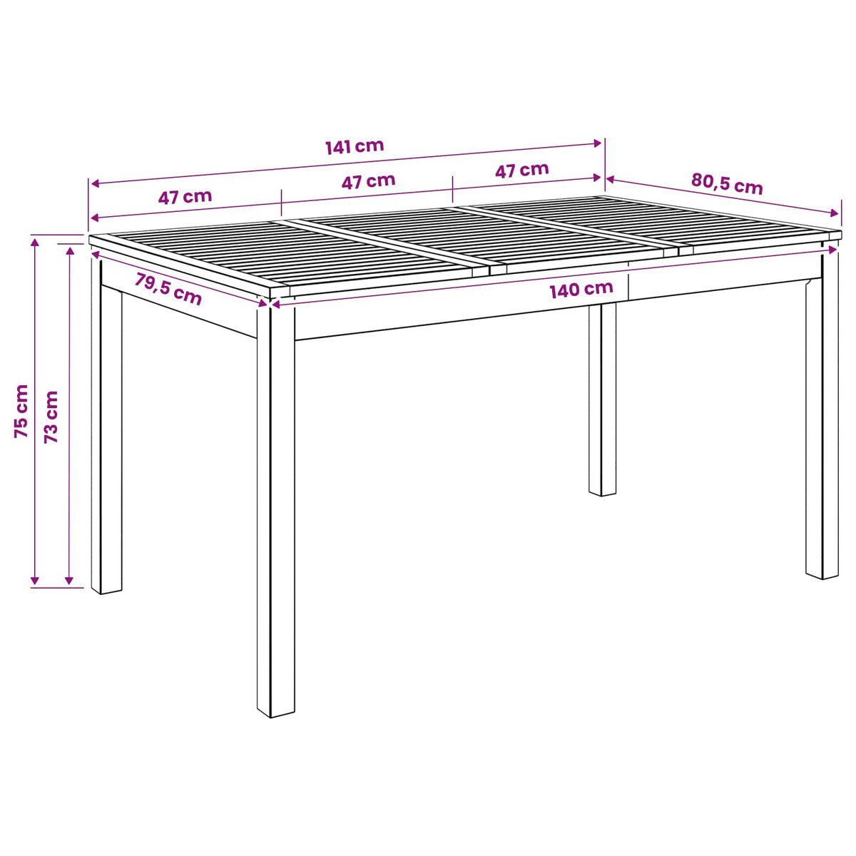 Tuindiner tafel Naturel 141 x 80,5 x 75 cm Massief Acaciahout