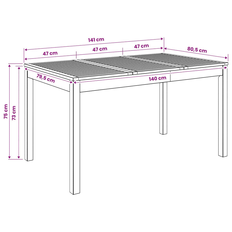 Tuindiner tafel Naturel 141 x 80,5 x 75 cm Massief Acaciahout
