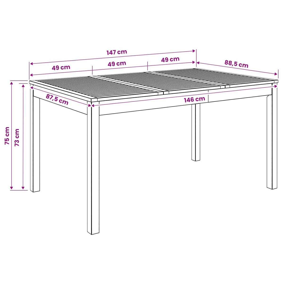 Tuindiner tafel Naturel 147 x 88,5 x 75 cm Massief Acaciahout