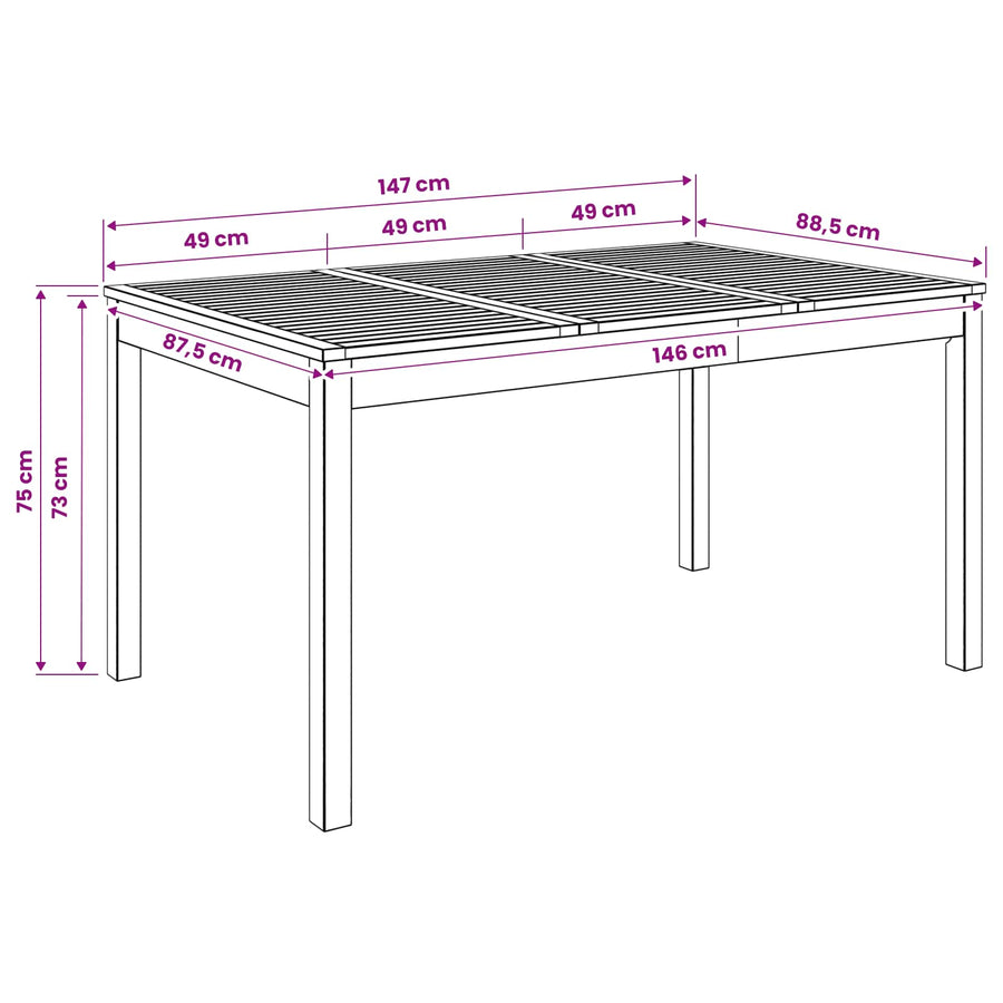 Tuindiner tafel Naturel 147 x 88,5 x 75 cm Massief Acaciahout