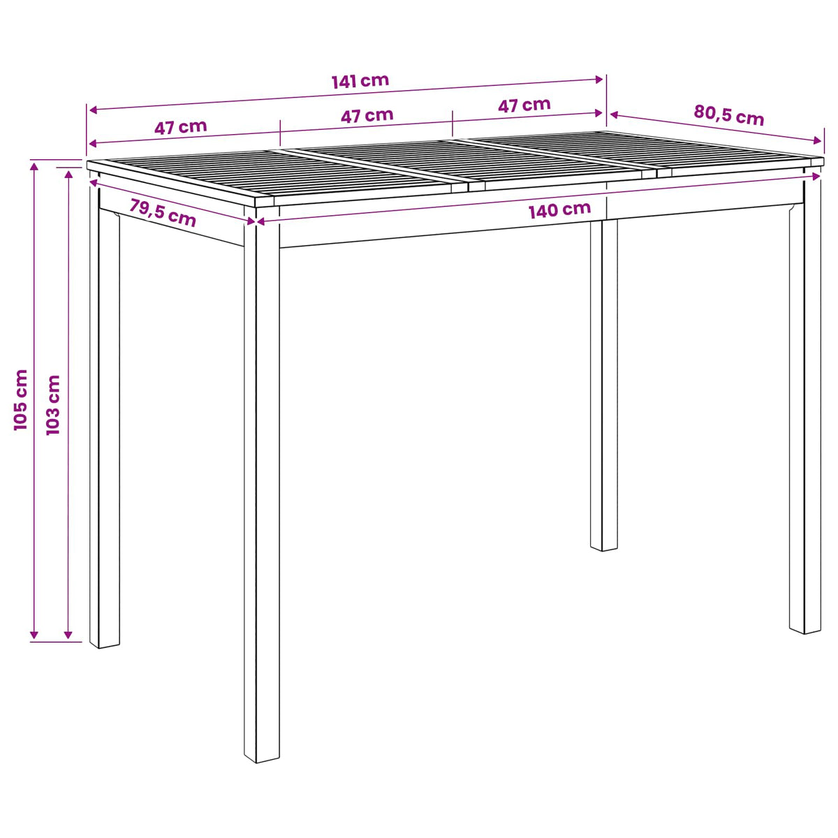 Tuinbar Tafel Naturel 141 x 80,5 x 105 cm Massief Acaciahout