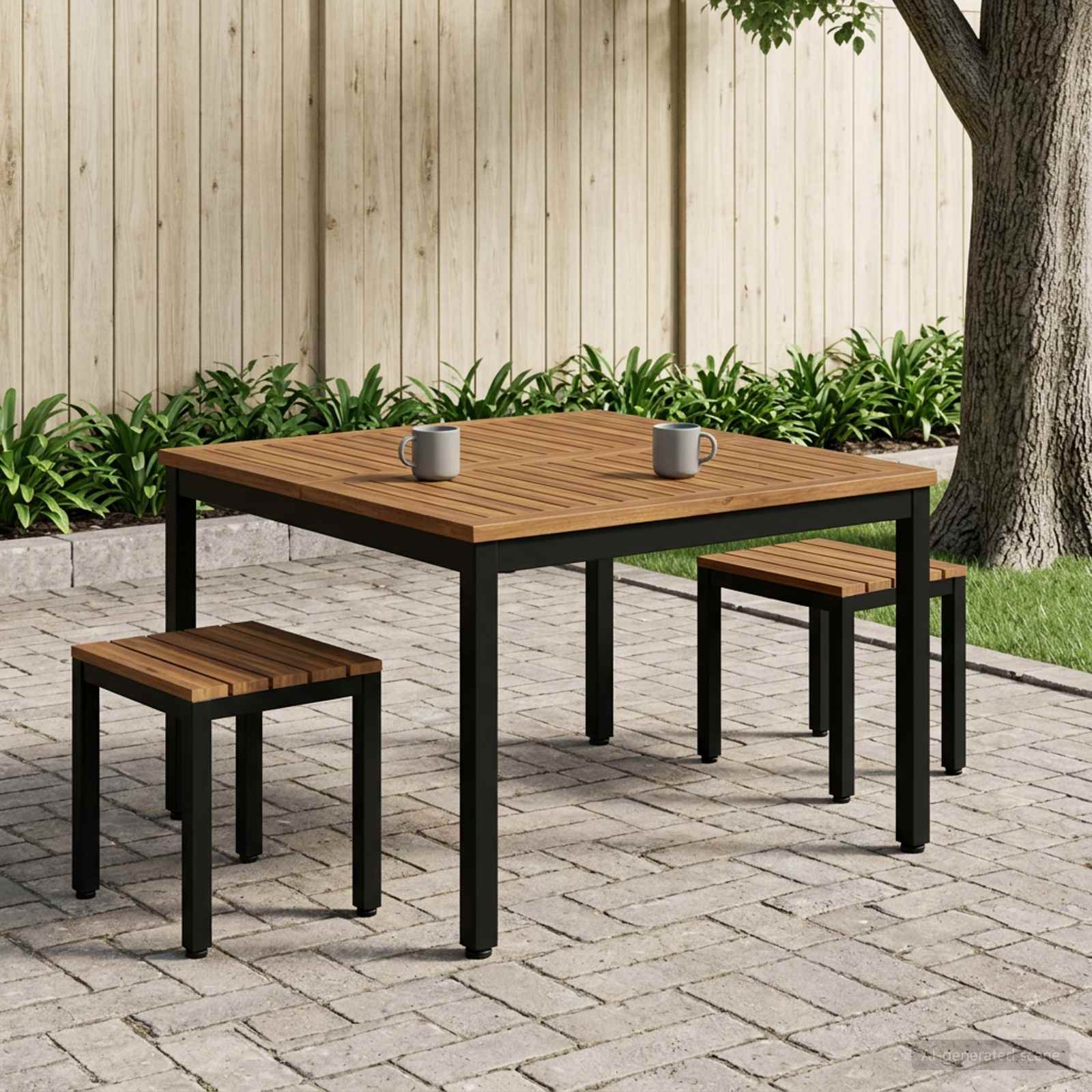 Salontafel Naturel en Zwart 100 x 100,5 x 45 cm