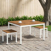 Salontafel massief acaciahout wit staal 100x100 cm
