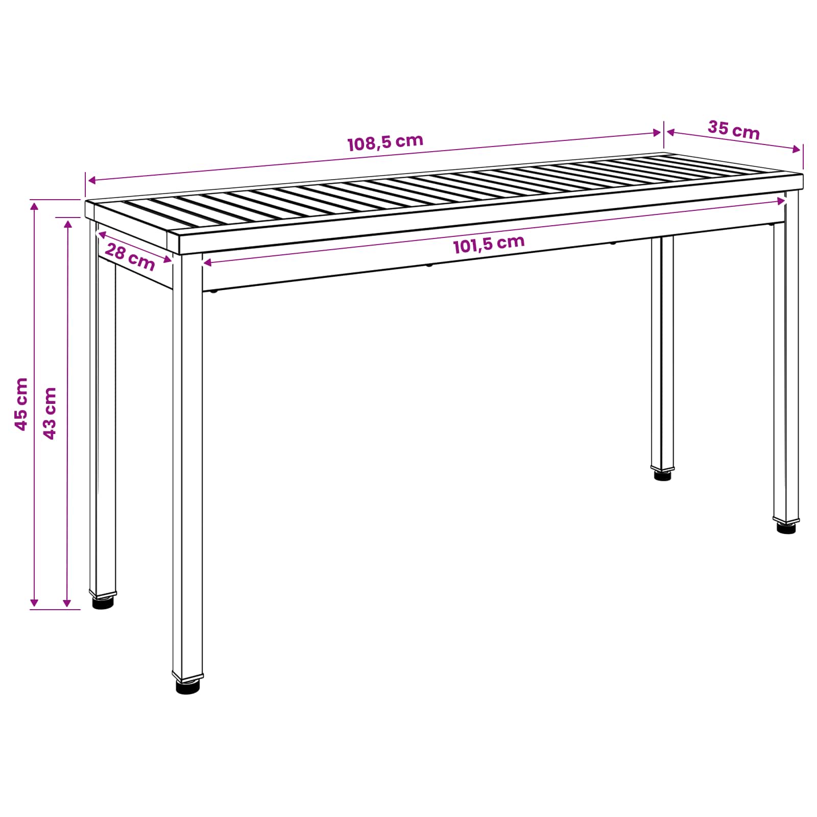 Tuinbank 108,5 x 35 x 45 cm Massief Acaciahout Rechthoekig