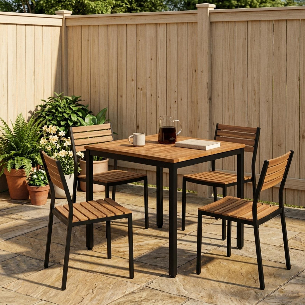 Tuindiner tafel Naturel en Zwart 70 x 68,5 x 75 cm