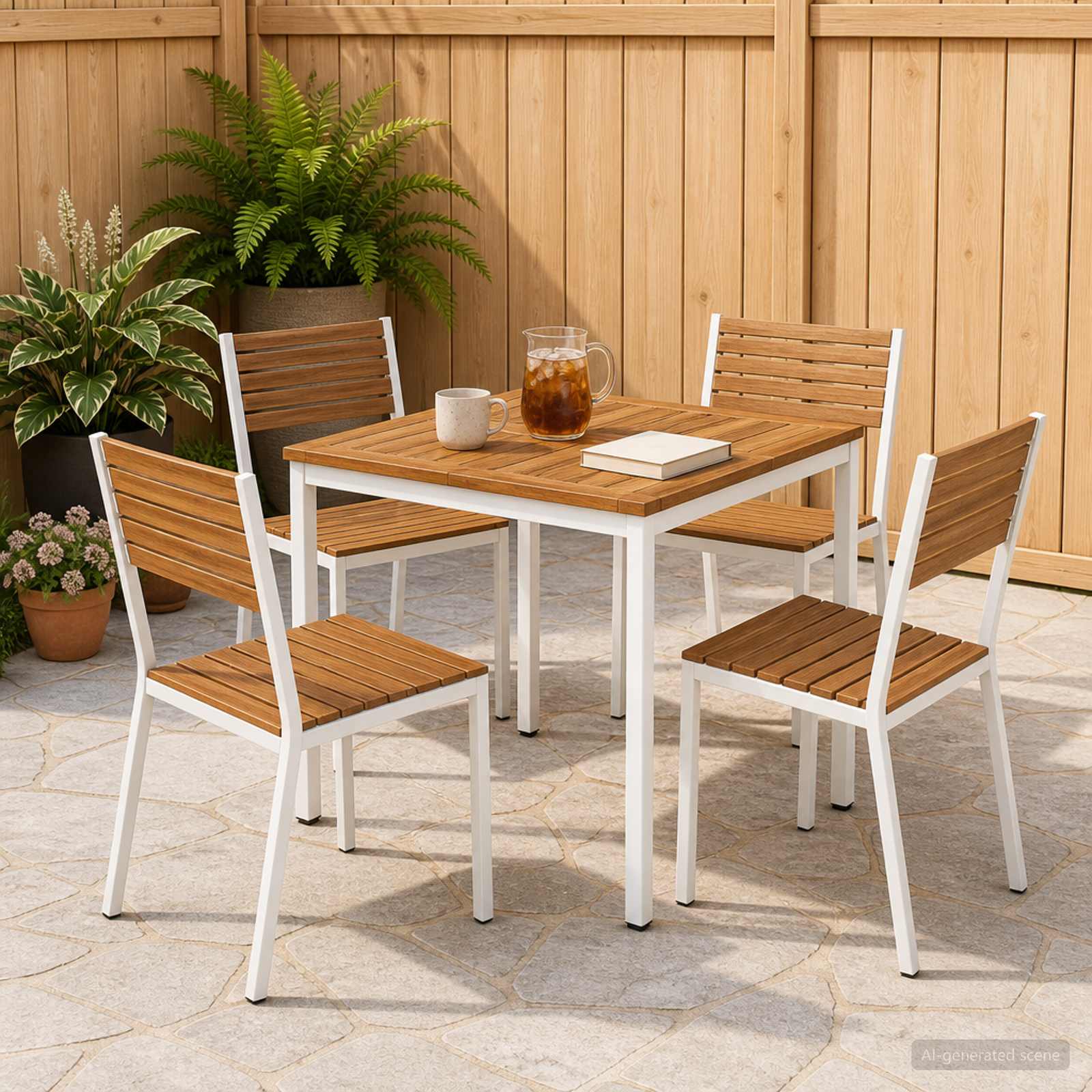 Tuindiner tafel Natuurlijk en Wit 70 x 68,5 x 75 cm