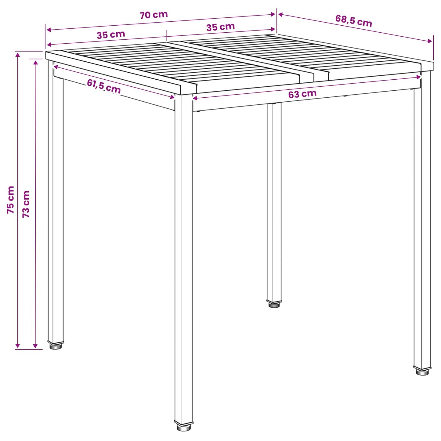 Tuindiner tafel Natuurlijk en Wit 70 x 68,5 x 75 cm