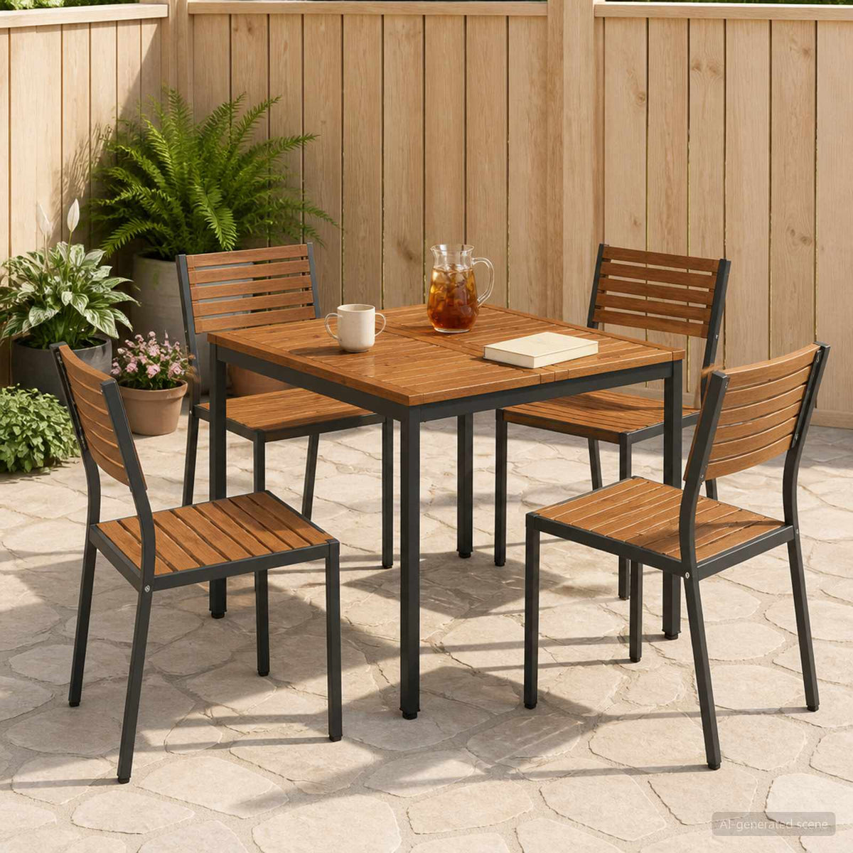 Tuindiner tafel Naturel en Zwart 80 x 80,5 x 75 cm