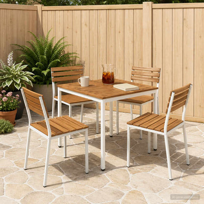 Tuindiner tafel Natuurlijk en Wit 80 x 80,5 x 75 cm