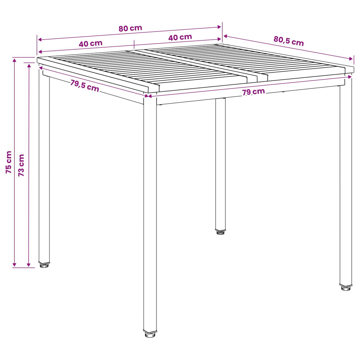 Tuindiner tafel Natuurlijk en Koffie 80 x 80,5 x 75 cm