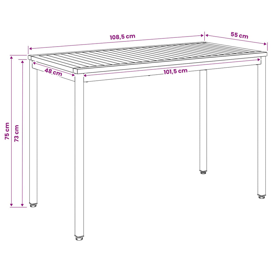 Tuindiner tafel Naturel en Zwart 108,5 x 55 x 75 cm