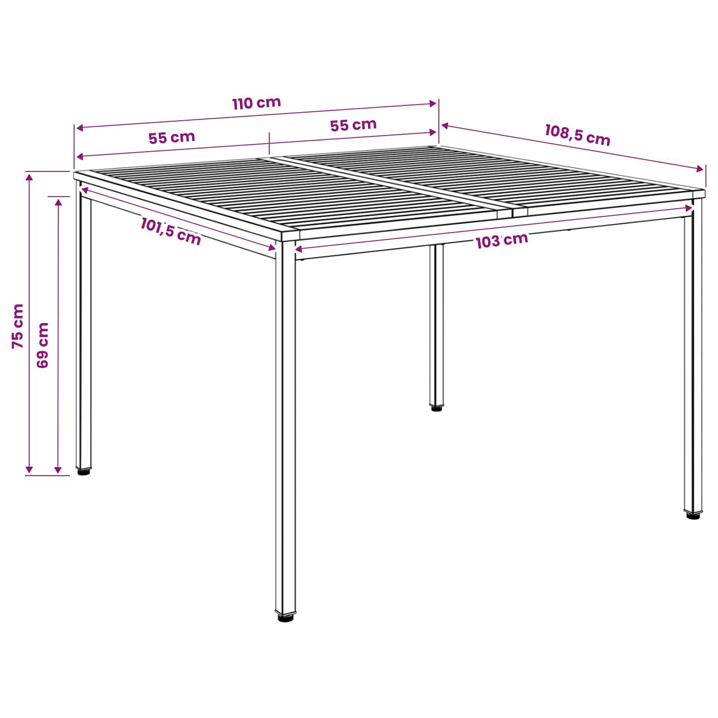 Tuindiner tafel Naturel en Zwart 110 x 108,5 x 75 cm