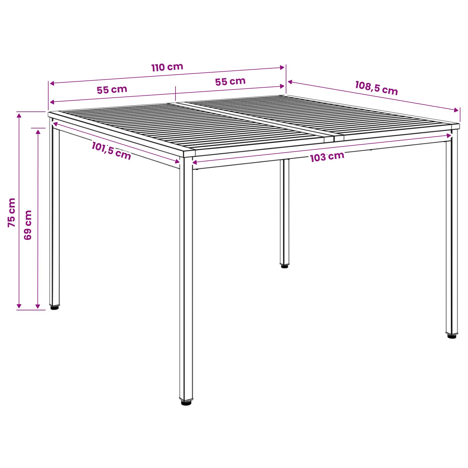 Tuindiner tafel Naturel en Zwart 110 x 108,5 x 75 cm