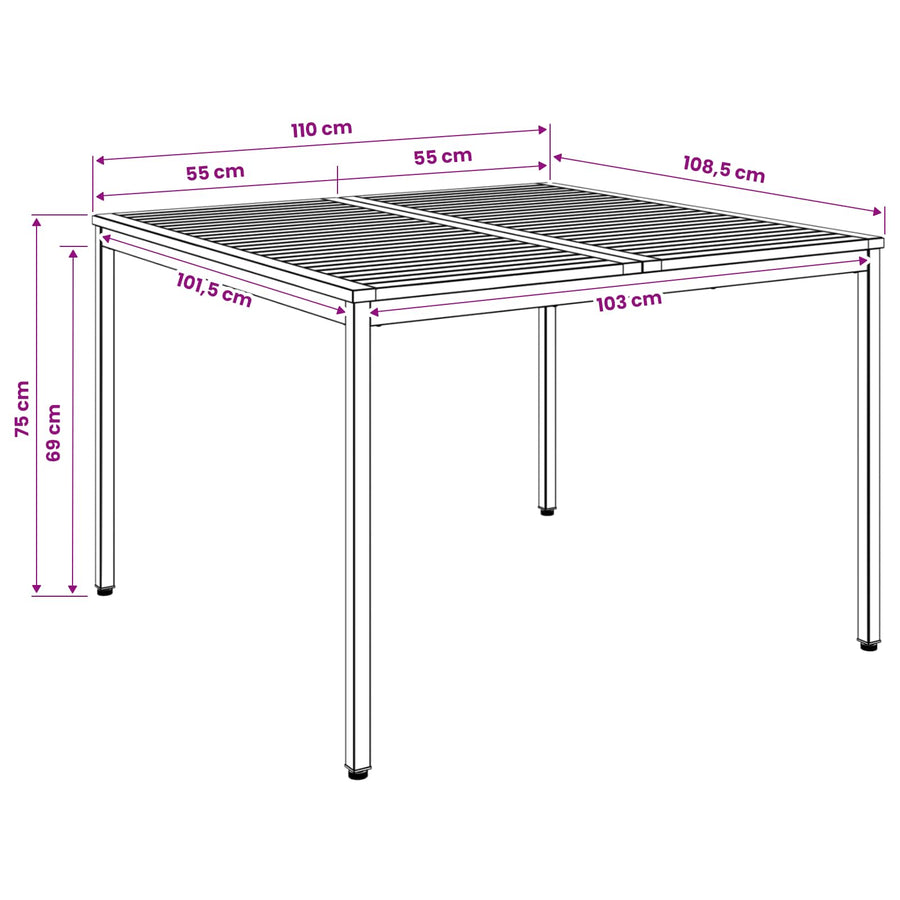 Tuindiner tafel Naturel en Zwart 110 x 108,5 x 75 cm