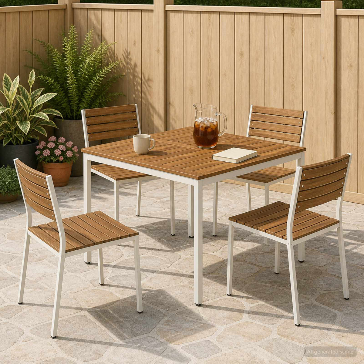 Tuindiner tafel Natuurlijk en Wit 110 x 108,5 x 75 cm