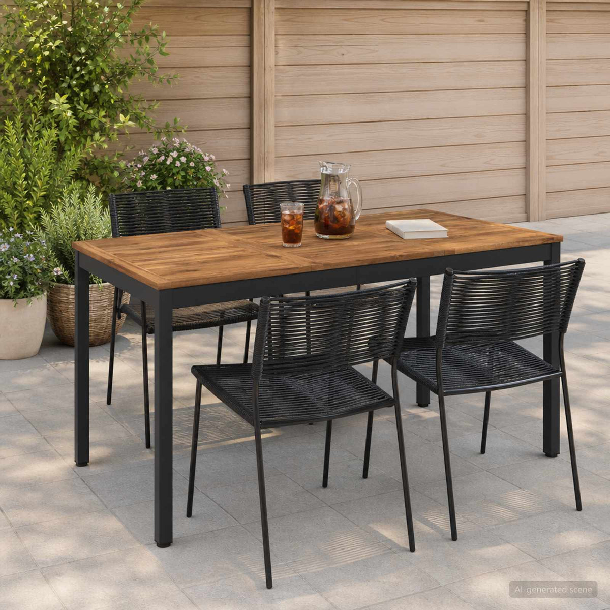 Tuindiner tafel Naturel en Zwart 141 x 80,5 x 75 cm