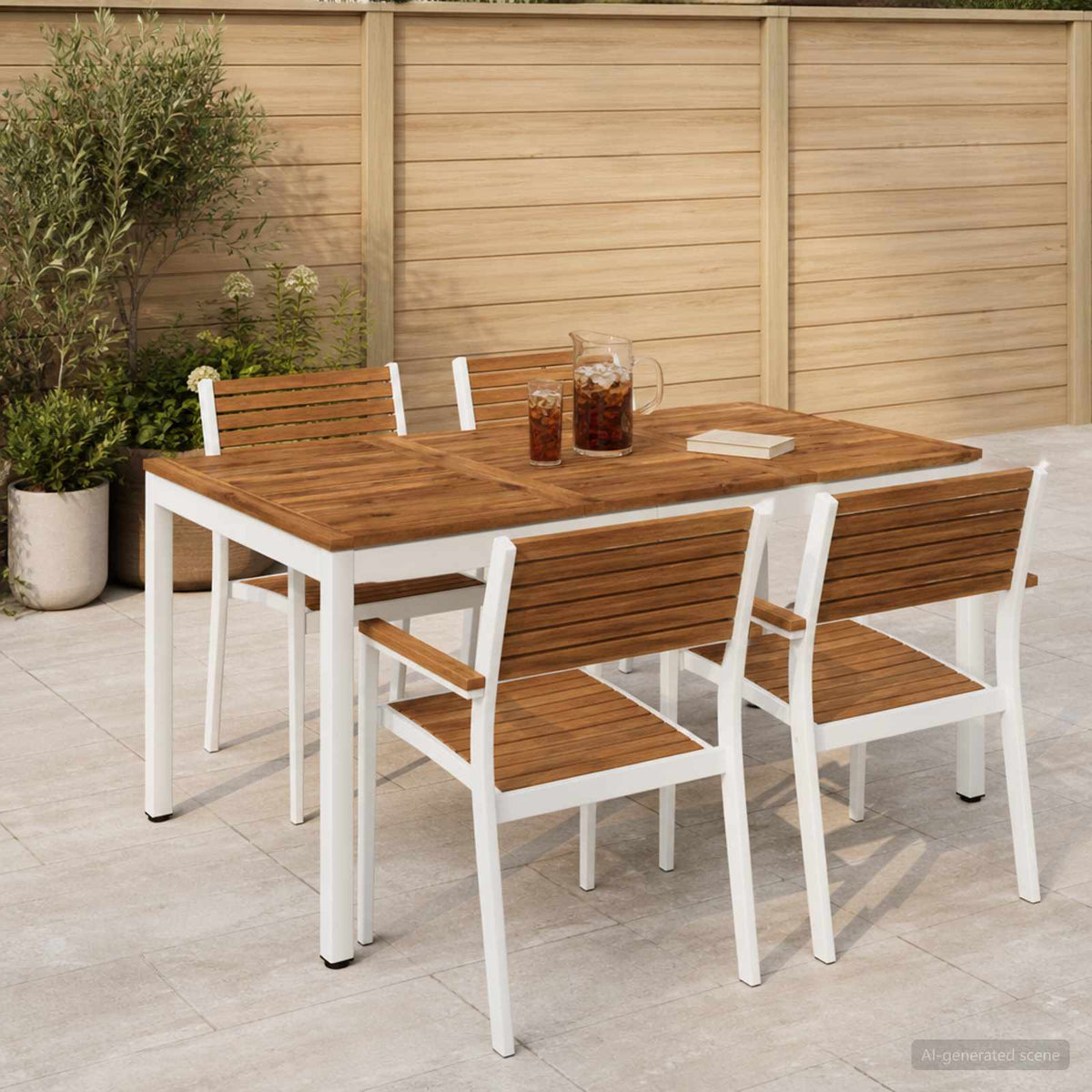 Tuindiner tafel Natuurlijk en Wit 141 x 80,5 x 75 cm