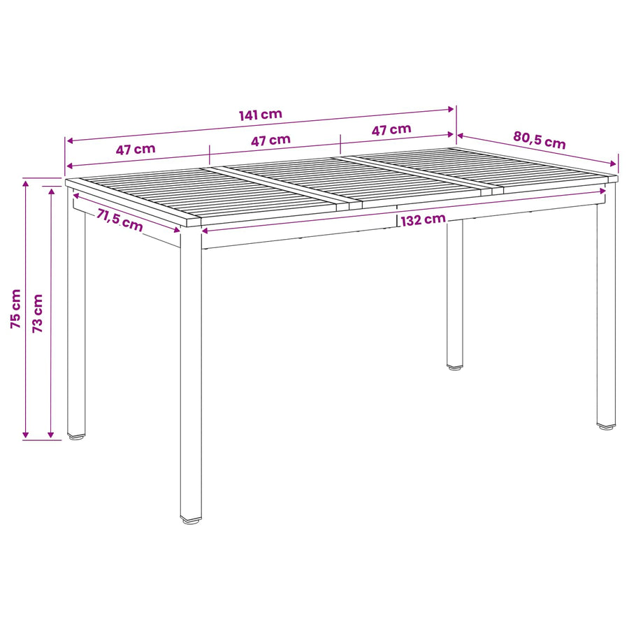 Tuindiner tafel Natuurlijk en Wit 141 x 80,5 x 75 cm