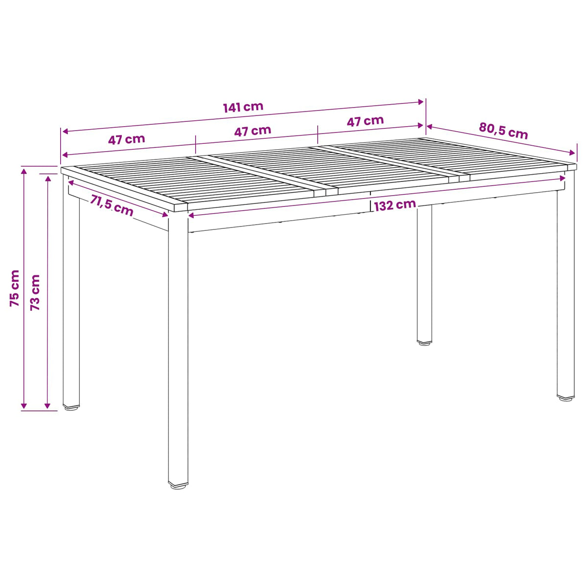 Tuindiner tafel Natuurlijk en Koffie 141 x 80,5 x 75 cm