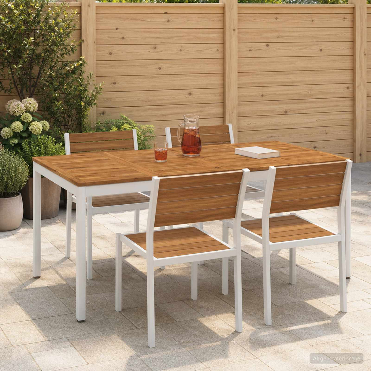 Tuindiner tafel Natuurlijk en Wit 147 x 88,5 x 75 cm