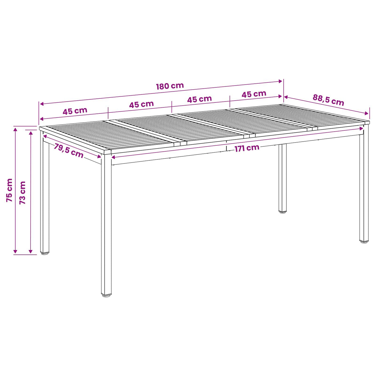 Tuindiner tafel Natuurlijk en Koffie 180 x 88,5 x 75 cm