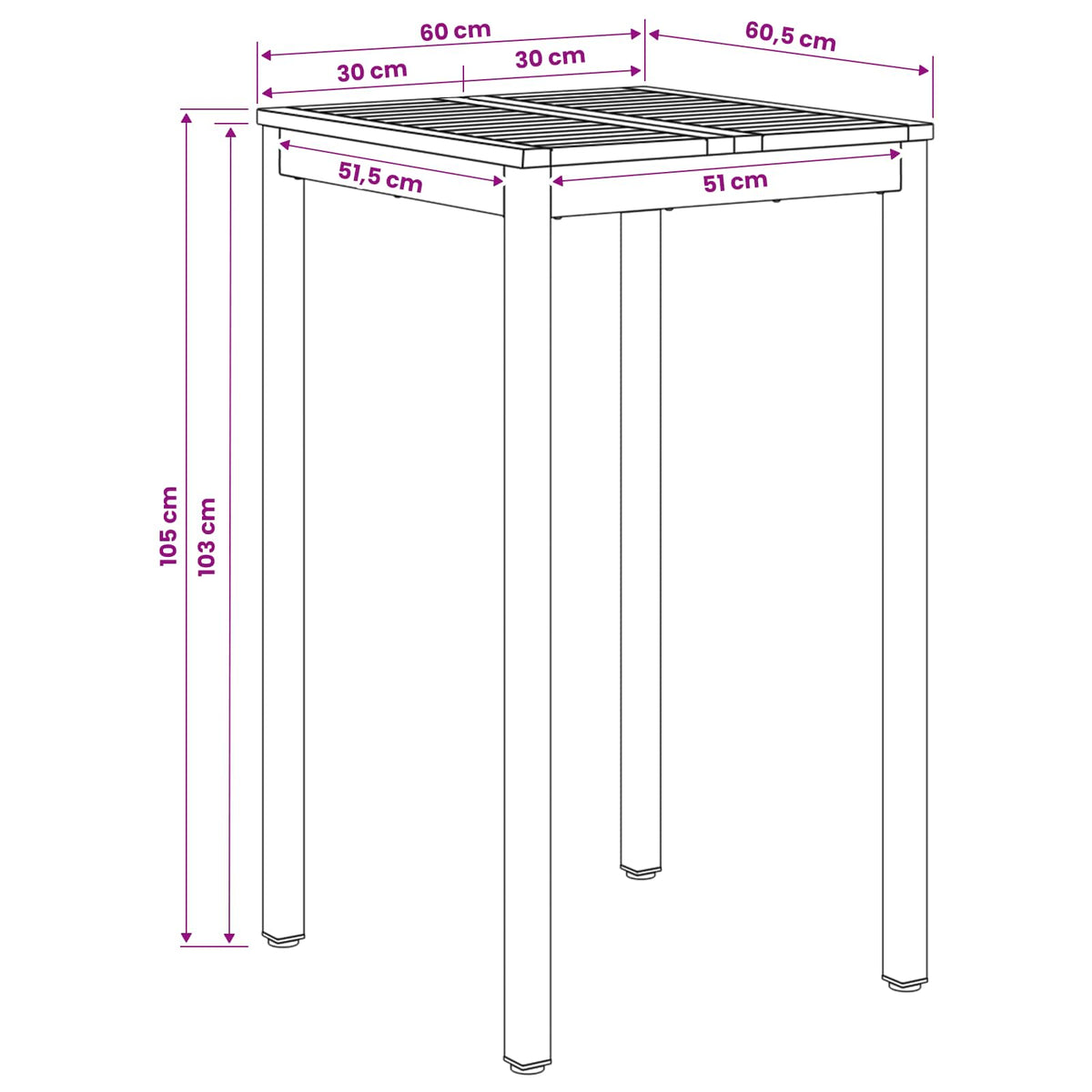 Tuinbar Tafel Naturel en Zwart 60 x 60,5 x 105 cm