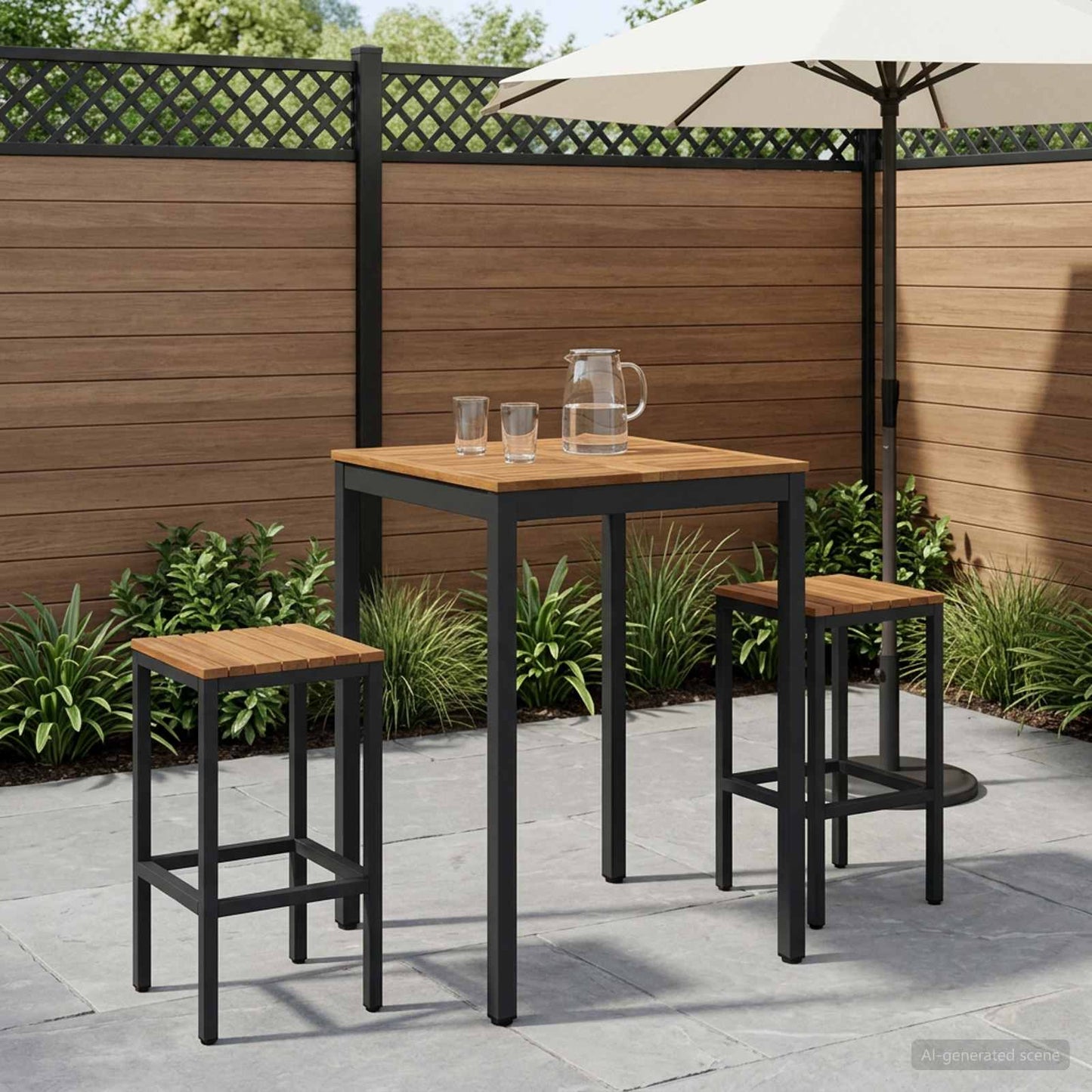 Tuinbar Tafel Naturel en Zwart 70 x 68,5 x 105 cm