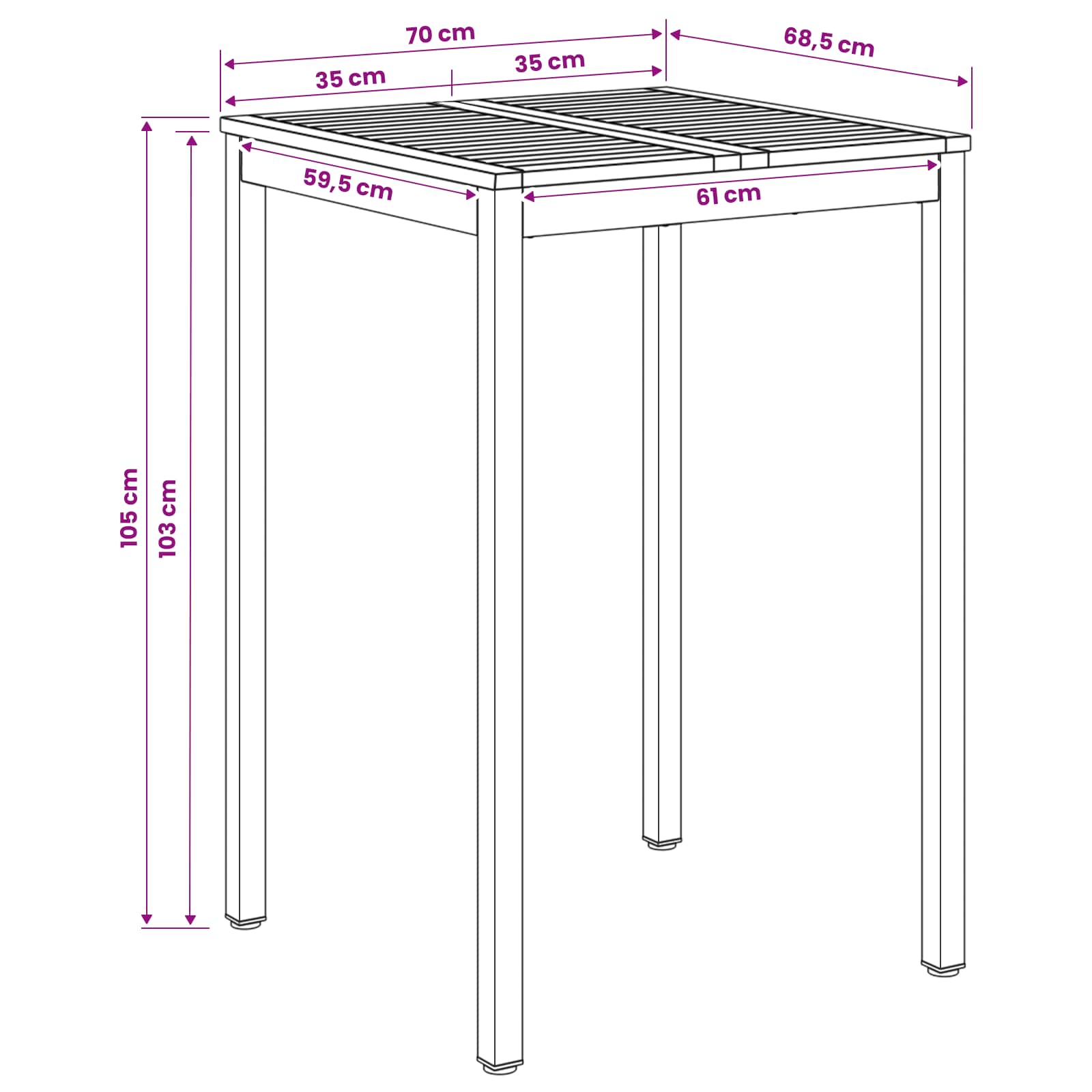 Tuinbar Tafel Naturel en Zwart 70 x 68,5 x 105 cm