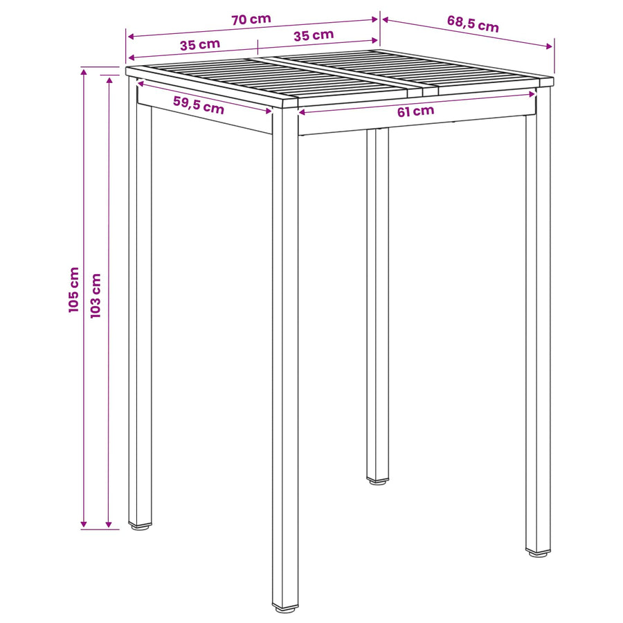 Tuinbar Tafel Natuurlijk en Koffie 70 x 68,5 x 105 cm