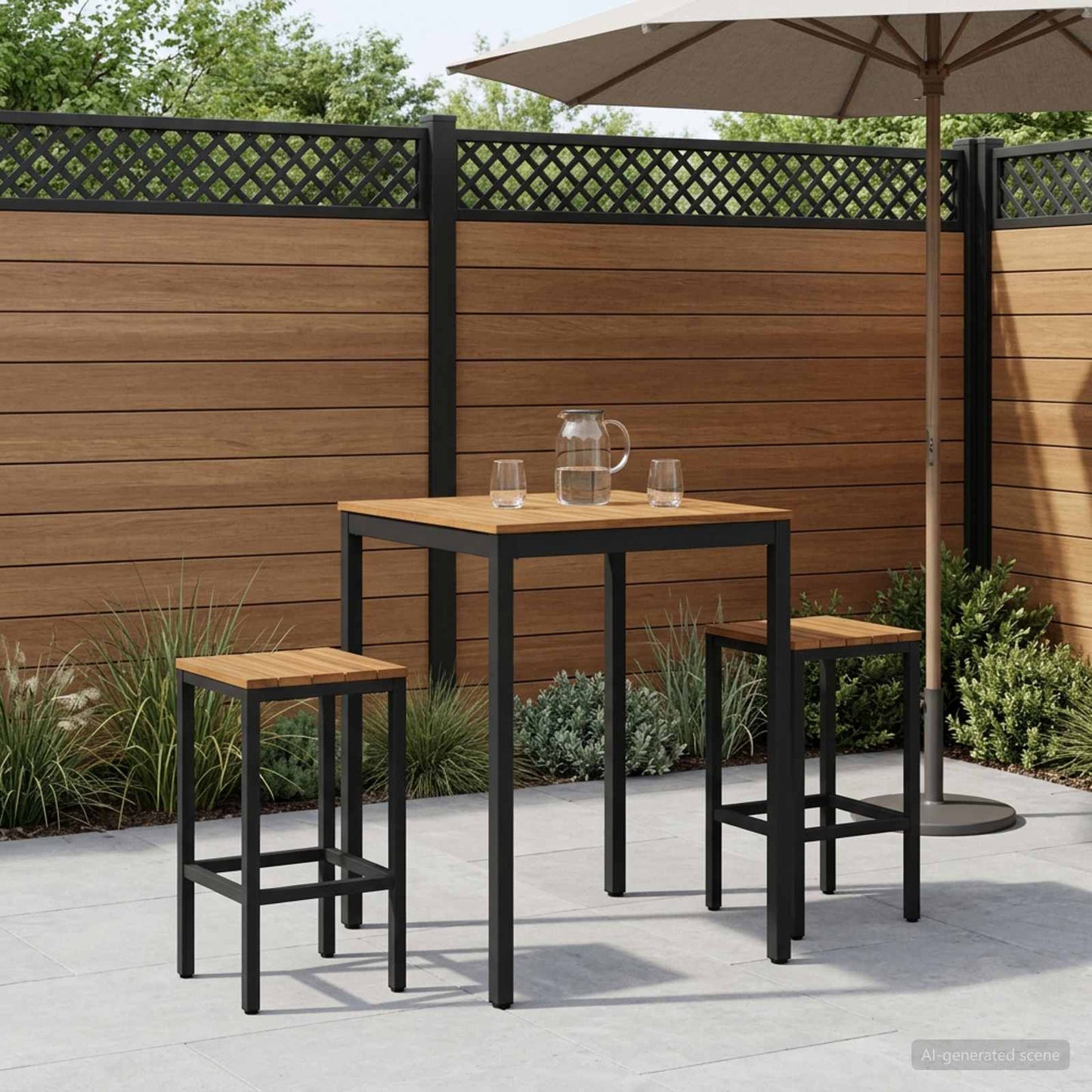 Tuinbar Tafel Naturel en Zwart 80 x 80,5 x 105 cm