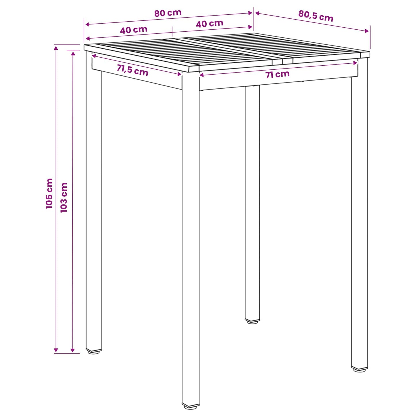 Tuinbar Tafel Naturel en Zwart 80 x 80,5 x 105 cm