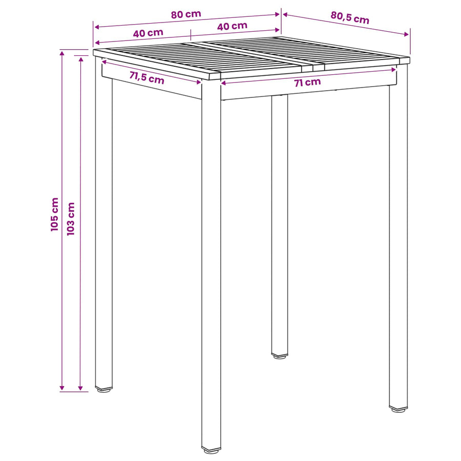 Tuinbar Tafel Naturel en Zwart 80 x 80,5 x 105 cm