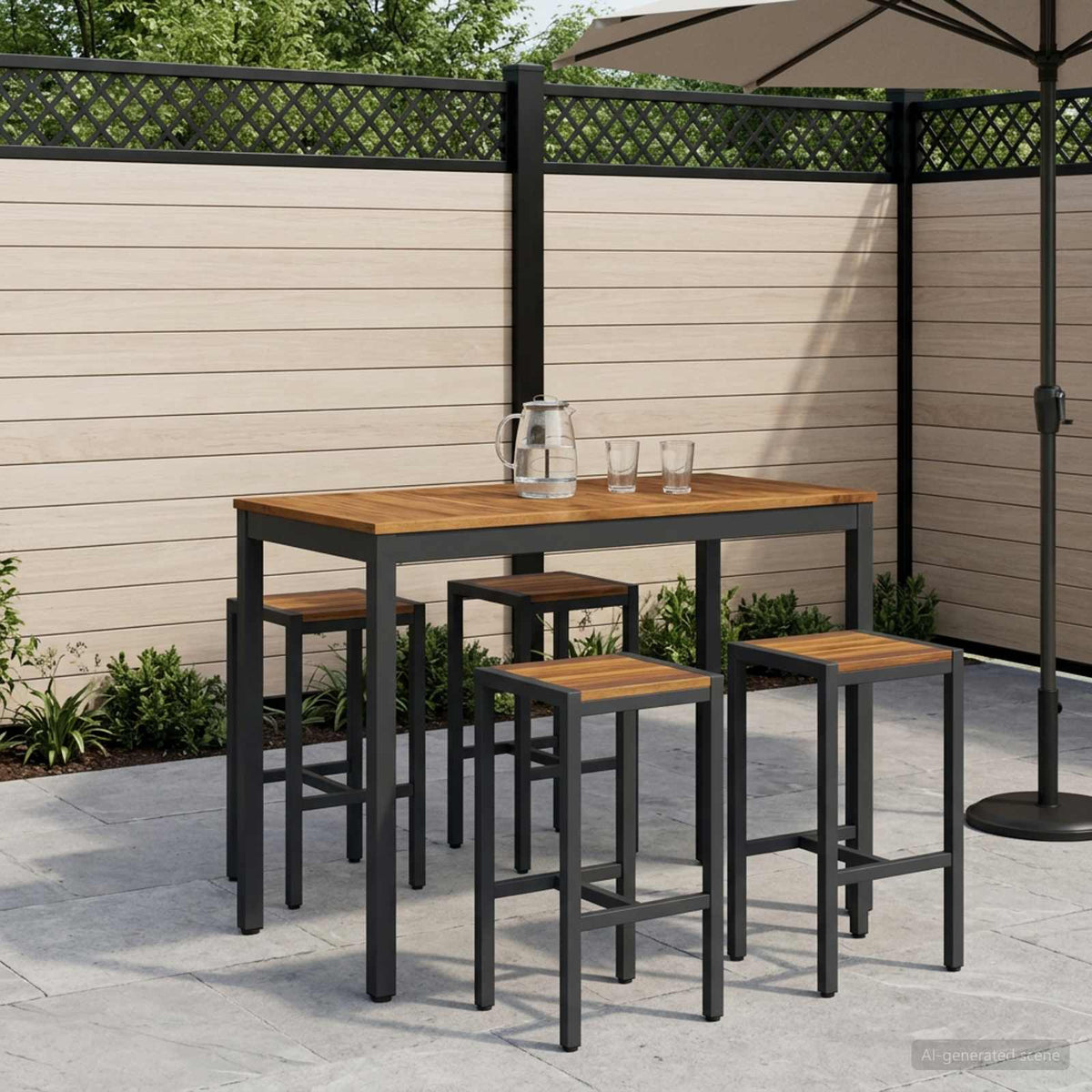 Tuinbar Tafel Naturel en Zwart 108,5 x 55 x 105 cm