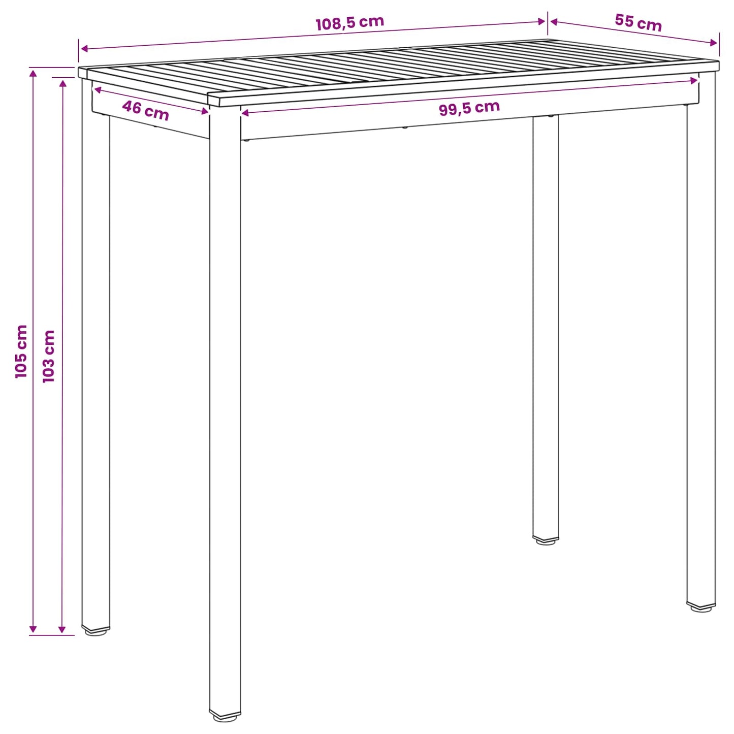 Tuinbar Tafel Natuurlijk en Koffie 108,5 x 55 x 105 cm