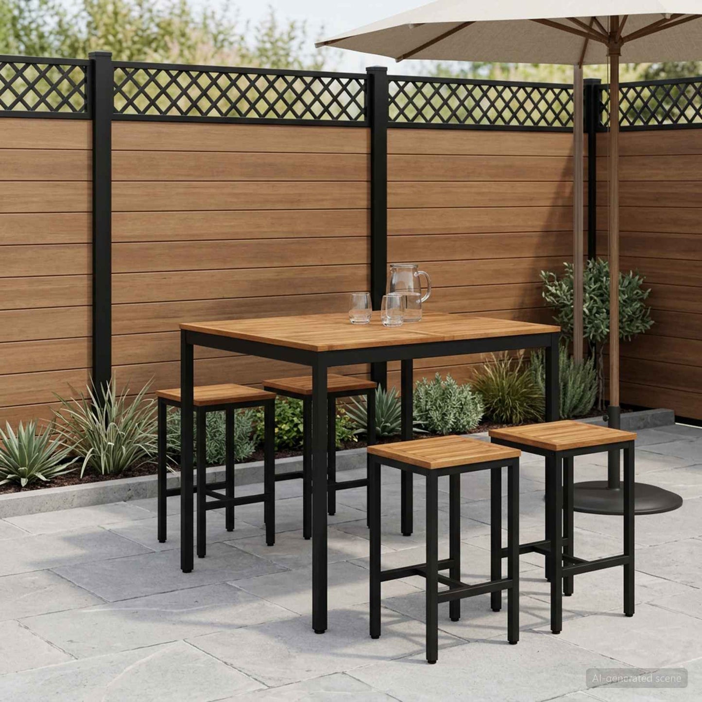Tuinbar Tafel Naturel en Zwart 110 x 108,5 x 105 cm