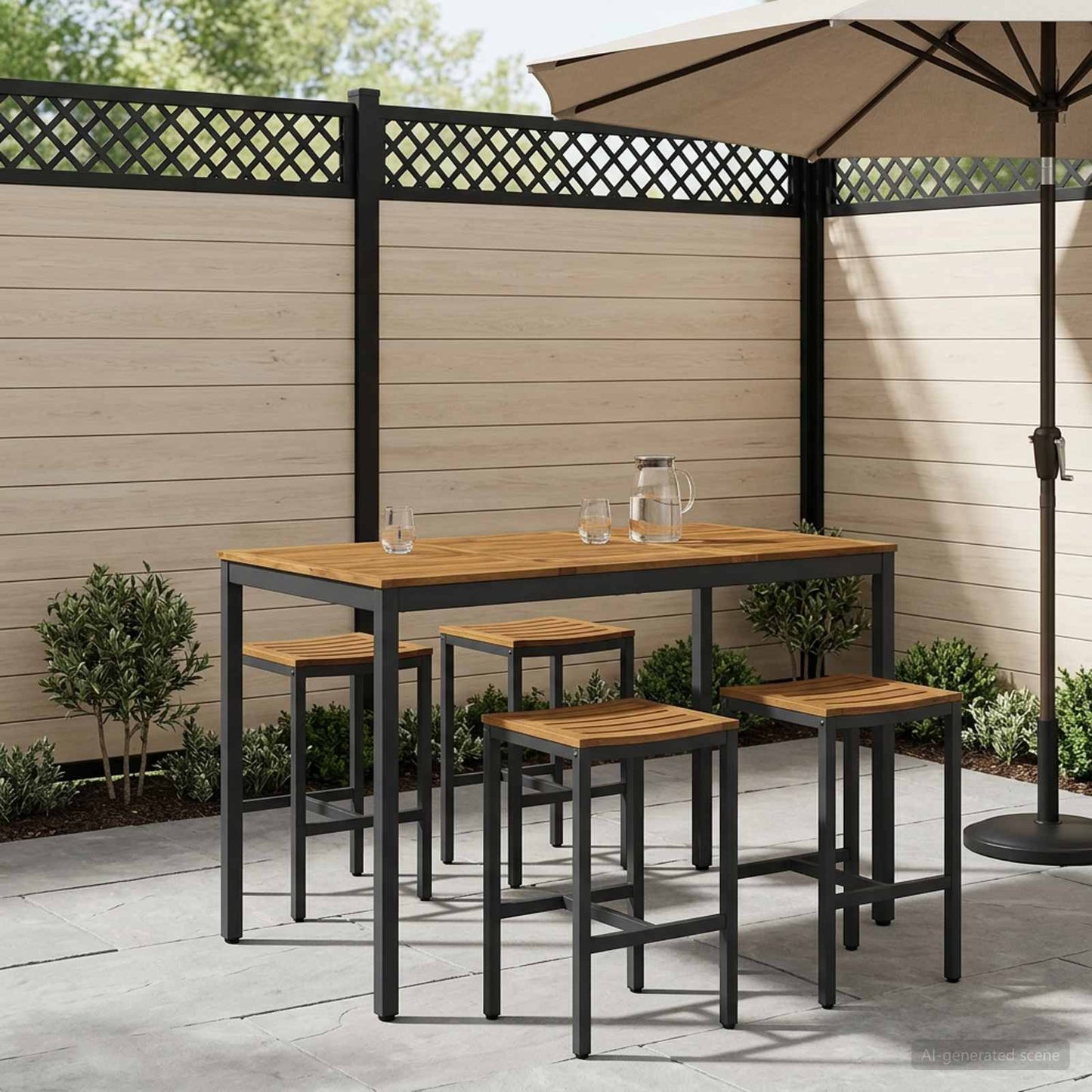 Tuinbar Tafel Naturel en Zwart 141 x 80,5 x 105 cm