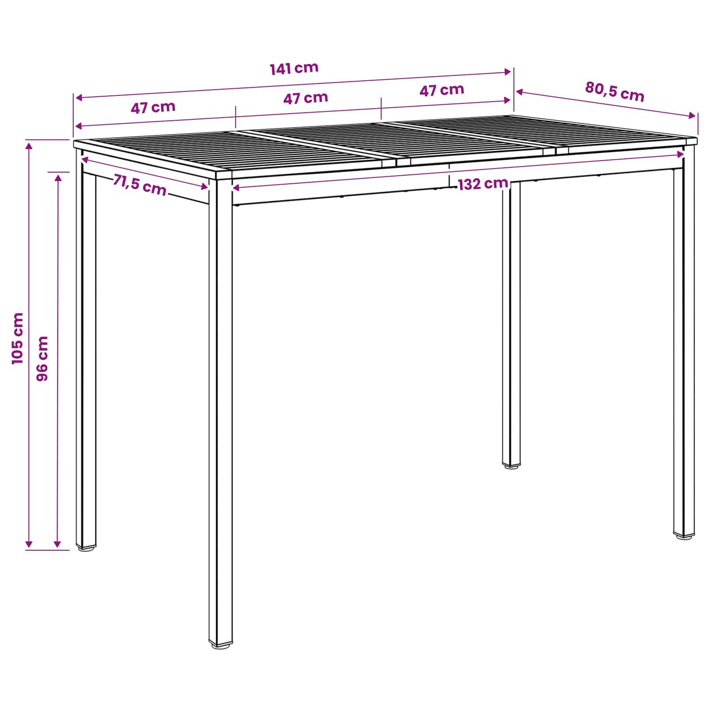 Tuinbar Tafel Naturel en Zwart 141 x 80,5 x 105 cm