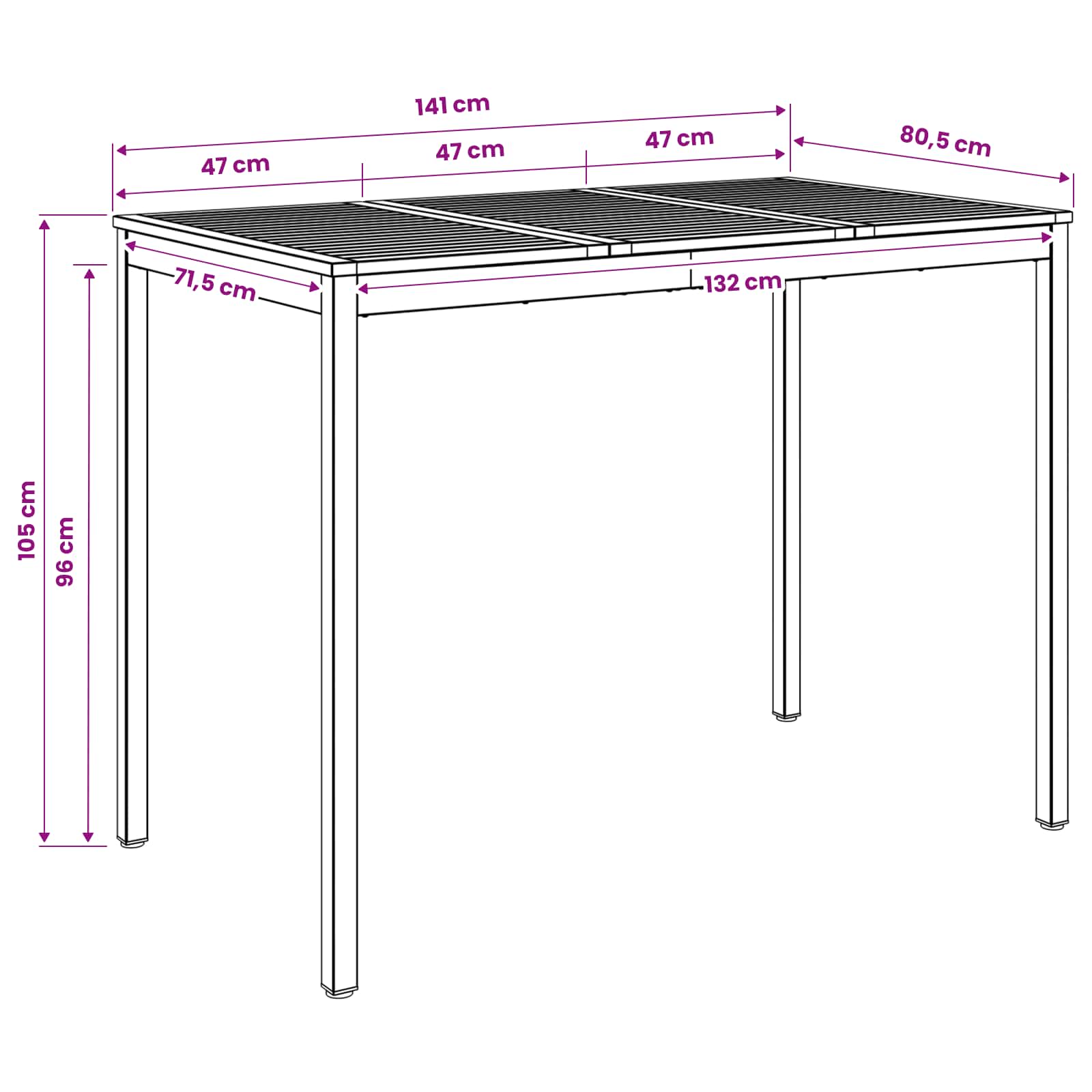 Tuinbar Tafel Naturel en Zwart 141 x 80,5 x 105 cm